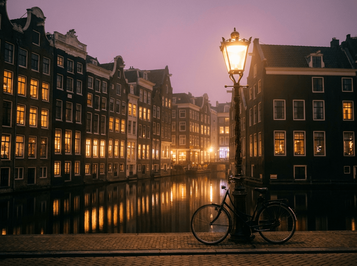 Amsterdam canal houses at night