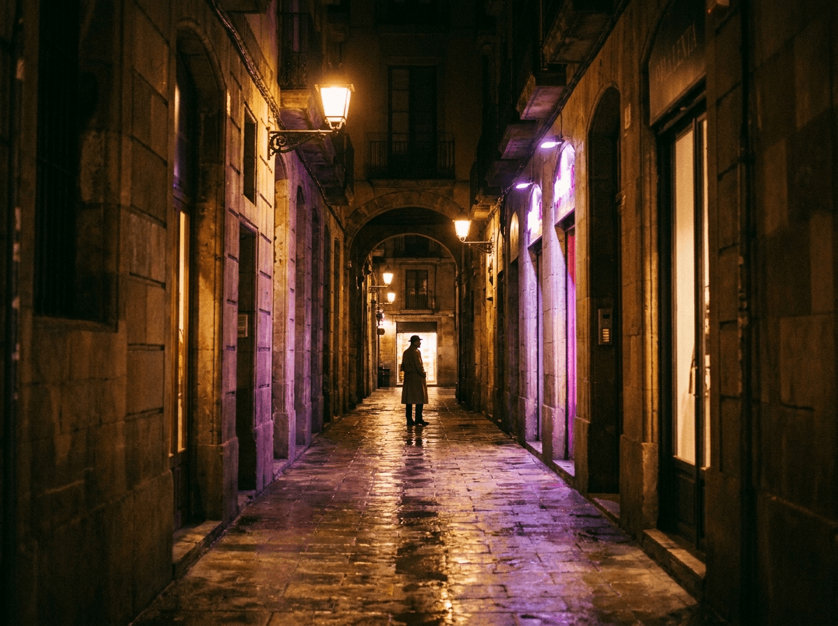 Barcelona Gothic quarter at night
