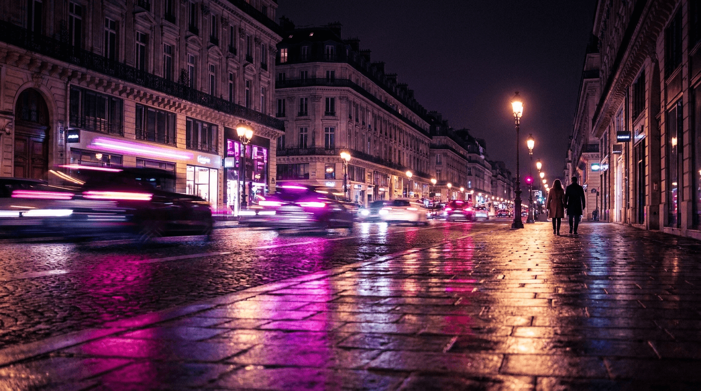 Paris boulevard at night